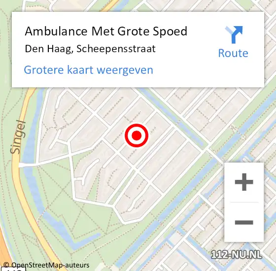 Locatie op kaart van de 112 melding: Ambulance Met Grote Spoed Naar Den Haag, Scheepensstraat op 18 december 2021 10:19