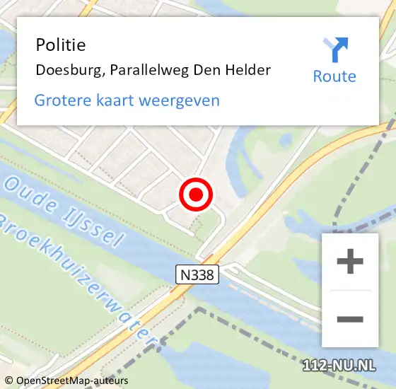 Locatie op kaart van de 112 melding: Politie Doesburg, Parallelweg Den Helder op 18 december 2021 10:41