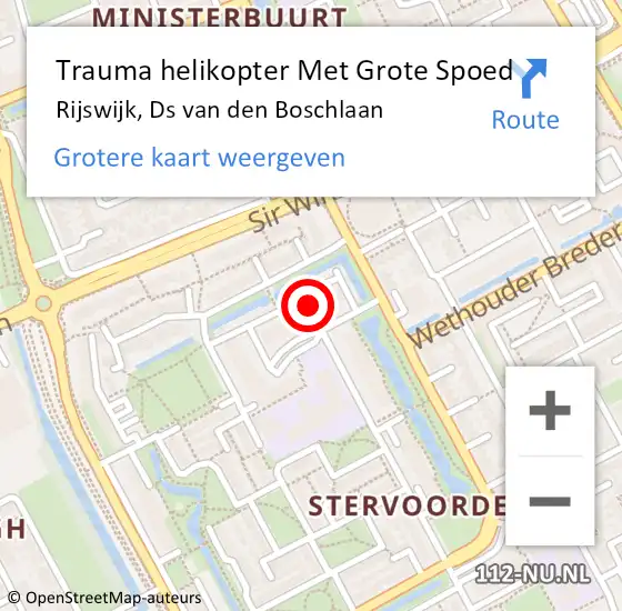 Locatie op kaart van de 112 melding: Trauma helikopter Met Grote Spoed Naar Rijswijk, Ds van den Boschlaan op 18 december 2021 10:57