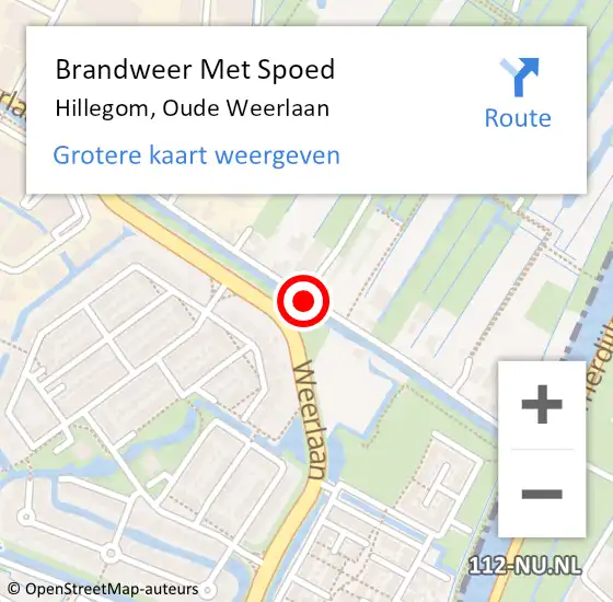 Locatie op kaart van de 112 melding: Brandweer Met Spoed Naar Hillegom, Oude Weerlaan op 2 juli 2014 17:04