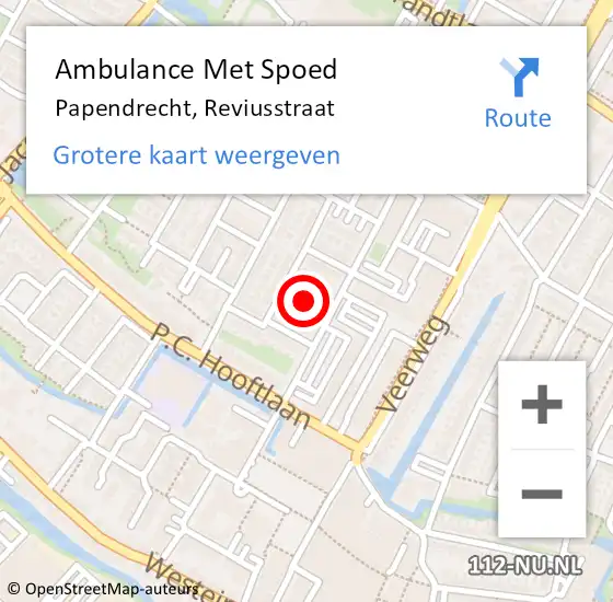 Locatie op kaart van de 112 melding: Ambulance Met Spoed Naar Papendrecht, Reviusstraat op 18 december 2021 11:33
