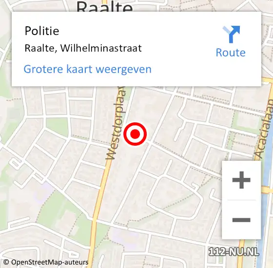 Locatie op kaart van de 112 melding: Politie Raalte, Wilhelminastraat op 18 december 2021 11:36