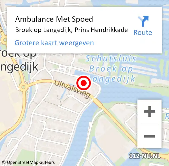 Locatie op kaart van de 112 melding: Ambulance Met Spoed Naar Broek op Langedijk, Prins Hendrikkade op 18 december 2021 12:20