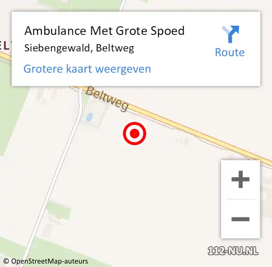Locatie op kaart van de 112 melding: Ambulance Met Grote Spoed Naar Siebengewald, Beltweg op 18 december 2021 12:25