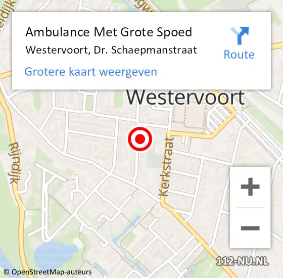 Locatie op kaart van de 112 melding: Ambulance Met Grote Spoed Naar Westervoort, Dr. Schaepmanstraat op 18 december 2021 12:35
