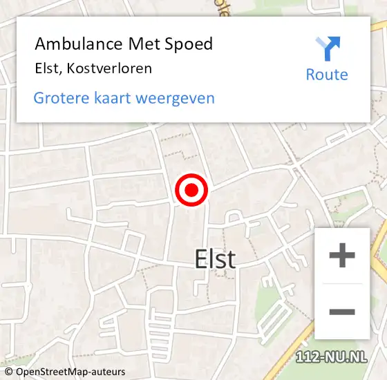 Locatie op kaart van de 112 melding: Ambulance Met Spoed Naar Elst, Kostverloren op 18 december 2021 12:38