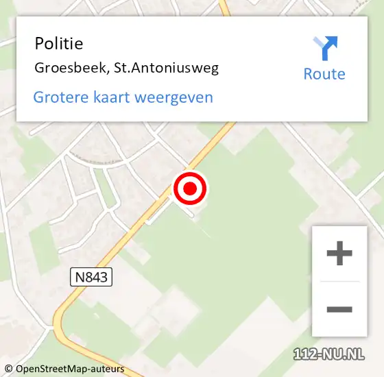 Locatie op kaart van de 112 melding: Politie Groesbeek, St.Antoniusweg op 18 december 2021 12:59