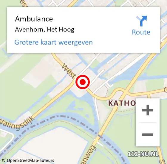 Locatie op kaart van de 112 melding: Ambulance Avenhorn, Het Hoog op 18 december 2021 14:19