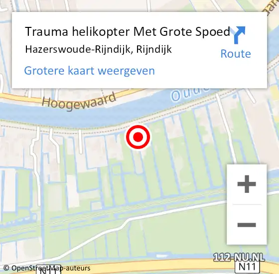 Locatie op kaart van de 112 melding: Trauma helikopter Met Grote Spoed Naar Hazerswoude-Rijndijk, Rijndijk op 18 december 2021 14:22