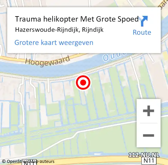 Locatie op kaart van de 112 melding: Trauma helikopter Met Grote Spoed Naar Hazerswoude-Rijndijk, Rijndijk op 18 december 2021 14:24