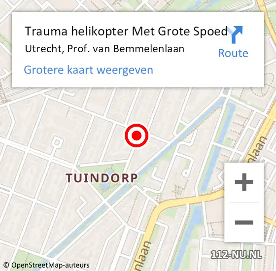 Locatie op kaart van de 112 melding: Trauma helikopter Met Grote Spoed Naar Utrecht, Prof. van Bemmelenlaan op 18 december 2021 14:48