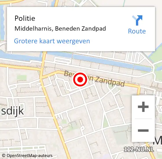 Locatie op kaart van de 112 melding: Politie Middelharnis, Beneden Zandpad op 18 december 2021 14:55