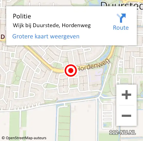 Locatie op kaart van de 112 melding: Politie Wijk bij Duurstede, Hordenweg op 2 juli 2014 17:22