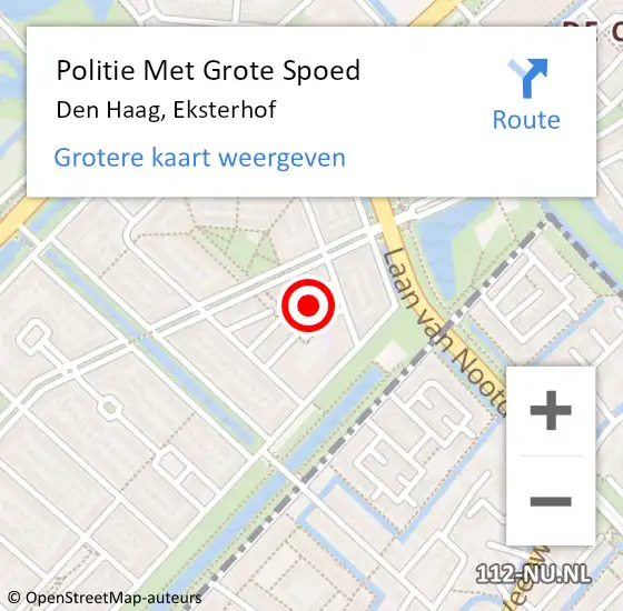 Locatie op kaart van de 112 melding: Politie Met Grote Spoed Naar Den Haag, Eksterhof op 18 december 2021 15:10