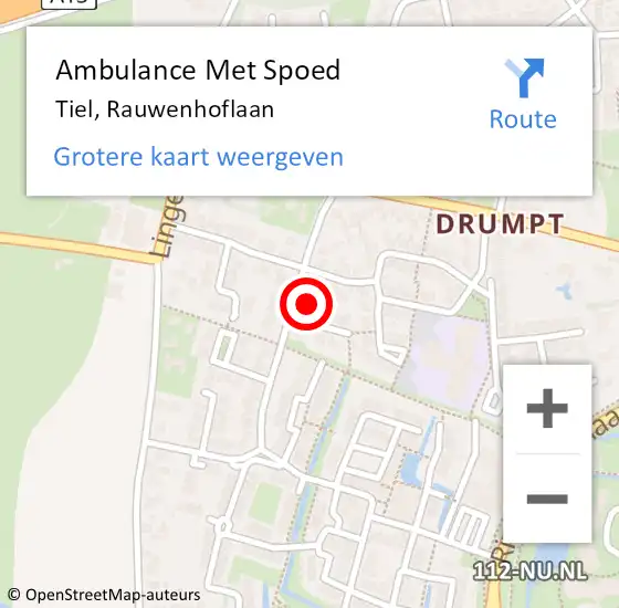 Locatie op kaart van de 112 melding: Ambulance Met Spoed Naar Tiel, Rauwenhoflaan op 18 december 2021 15:16