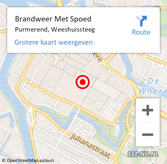 Locatie op kaart van de 112 melding: Brandweer Met Spoed Naar Purmerend, Weeshuissteeg op 18 december 2021 15:51