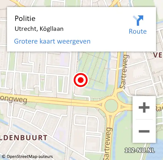 Locatie op kaart van de 112 melding: Politie Utrecht, Kögllaan op 18 december 2021 15:56