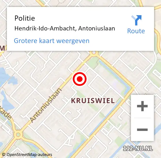 Locatie op kaart van de 112 melding: Politie Hendrik-Ido-Ambacht, Antoniuslaan op 18 december 2021 16:01