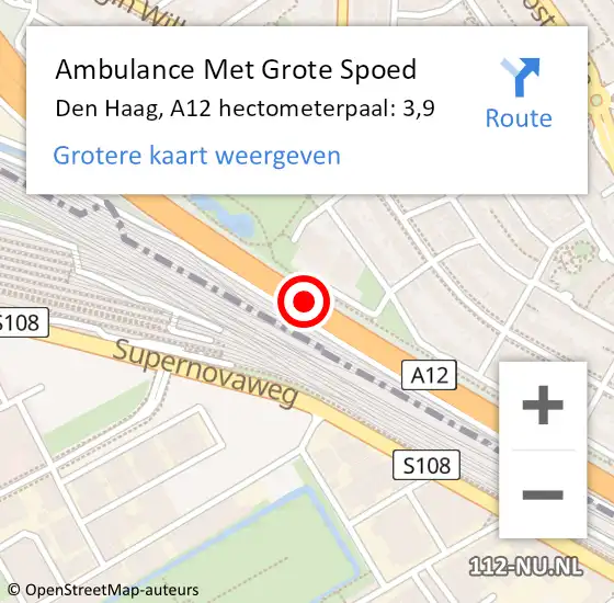 Locatie op kaart van de 112 melding: Ambulance Met Grote Spoed Naar Den Haag, A12 hectometerpaal: 3,9 op 18 december 2021 16:47