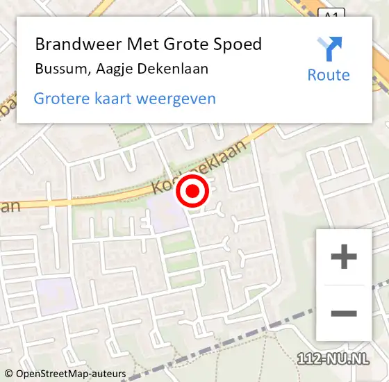 Locatie op kaart van de 112 melding: Brandweer Met Grote Spoed Naar Bussum, Aagje Dekenlaan op 18 december 2021 17:40