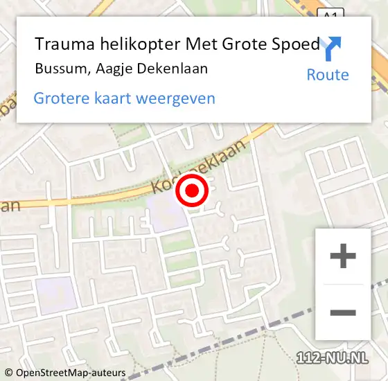 Locatie op kaart van de 112 melding: Trauma helikopter Met Grote Spoed Naar Bussum, Aagje Dekenlaan op 18 december 2021 17:41