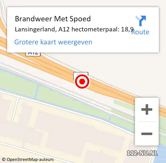 Locatie op kaart van de 112 melding: Brandweer Met Spoed Naar Lansingerland, A12 hectometerpaal: 18,9 op 18 december 2021 18:41