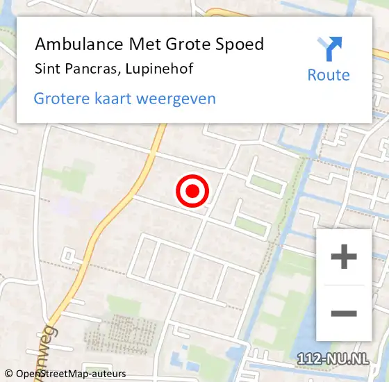 Locatie op kaart van de 112 melding: Ambulance Met Grote Spoed Naar Sint Pancras, Lupinehof op 18 december 2021 19:11