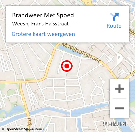 Locatie op kaart van de 112 melding: Brandweer Met Spoed Naar Weesp, Frans Halsstraat op 18 december 2021 19:36