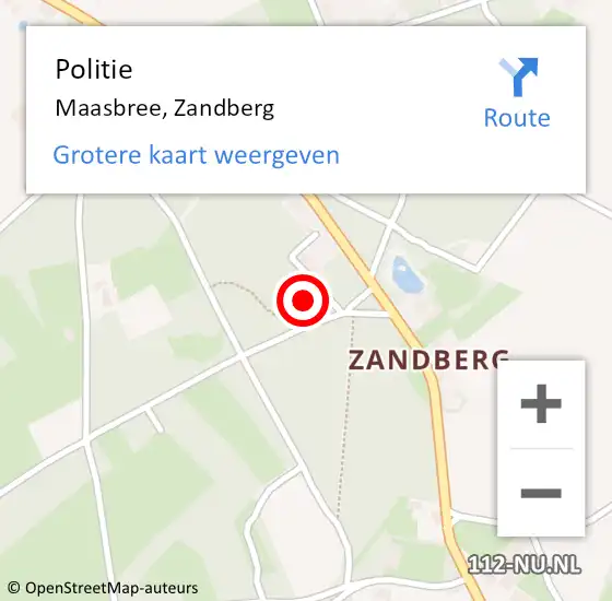 Locatie op kaart van de 112 melding: Politie Maasbree, Zandberg op 18 december 2021 19:55