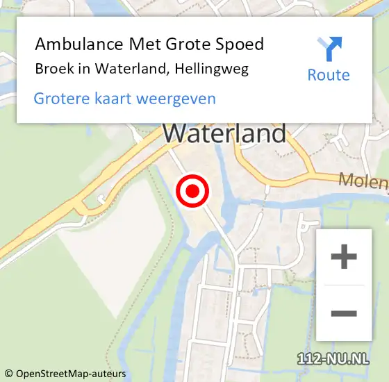 Locatie op kaart van de 112 melding: Ambulance Met Grote Spoed Naar Broek in Waterland, Hellingweg op 18 december 2021 19:58