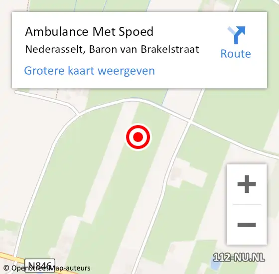 Locatie op kaart van de 112 melding: Ambulance Met Spoed Naar Nederasselt, Baron van Brakelstraat op 18 december 2021 20:11
