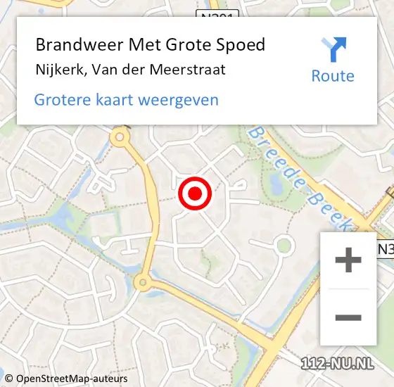 Locatie op kaart van de 112 melding: Brandweer Met Grote Spoed Naar Nijkerk, Van der Meerstraat op 18 december 2021 20:17