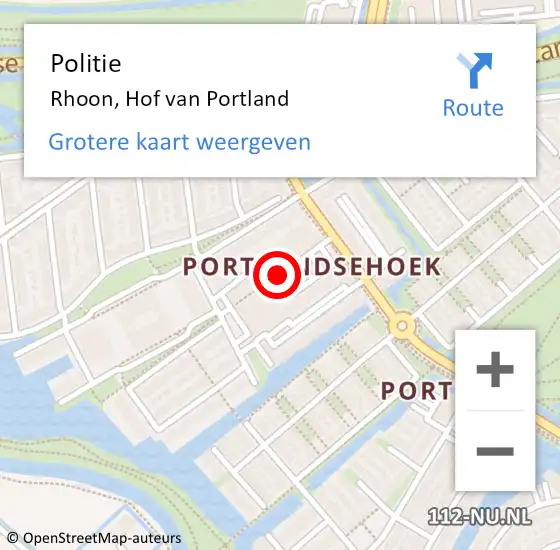 Locatie op kaart van de 112 melding: Politie Rhoon, Hof van Portland op 18 december 2021 20:23