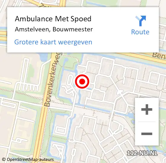 Locatie op kaart van de 112 melding: Ambulance Met Spoed Naar Amstelveen, Bouwmeester op 18 december 2021 20:56