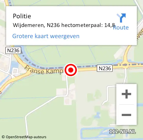 Locatie op kaart van de 112 melding: Politie Wijdemeren, N236 hectometerpaal: 14,8 op 18 december 2021 21:13