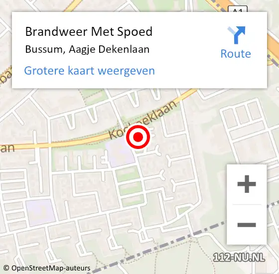 Locatie op kaart van de 112 melding: Brandweer Met Spoed Naar Bussum, Aagje Dekenlaan op 18 december 2021 21:16