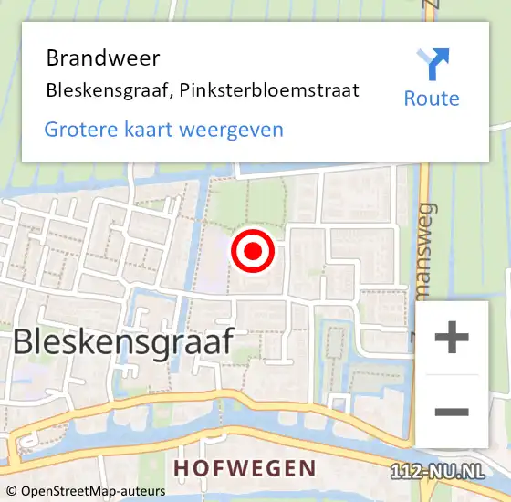 Locatie op kaart van de 112 melding: Brandweer Bleskensgraaf, Pinksterbloemstraat op 18 december 2021 21:24