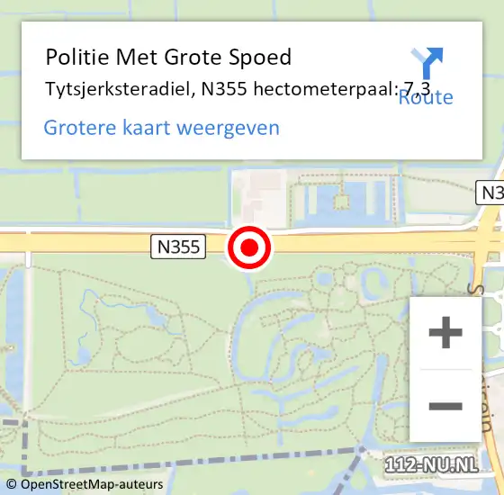 Locatie op kaart van de 112 melding: Politie Met Grote Spoed Naar Tytsjerksteradiel, N355 hectometerpaal: 7,3 op 18 december 2021 21:51