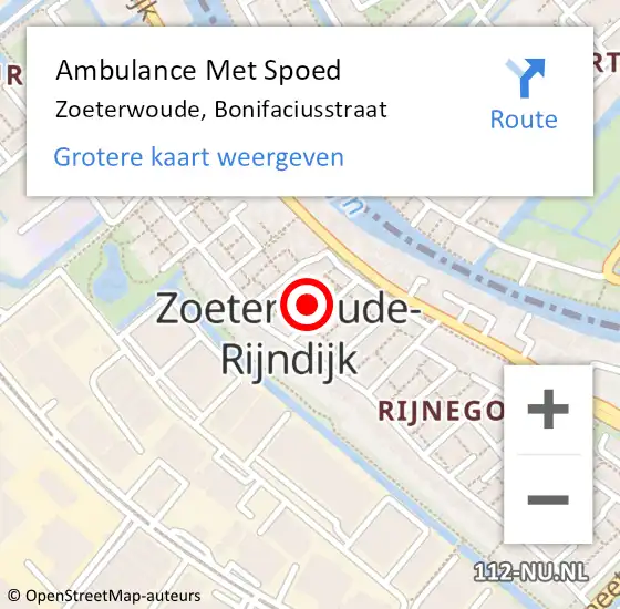 Locatie op kaart van de 112 melding: Ambulance Met Spoed Naar Zoeterwoude, Bonifaciusstraat op 18 december 2021 23:32