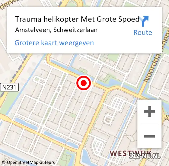 Locatie op kaart van de 112 melding: Trauma helikopter Met Grote Spoed Naar Amstelveen, Schweitzerlaan op 19 december 2021 00:01