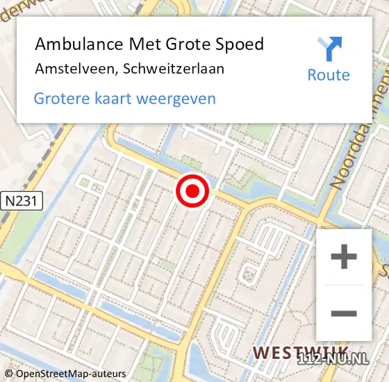 Locatie op kaart van de 112 melding: Ambulance Met Grote Spoed Naar Amstelveen, Schweitzerlaan op 19 december 2021 00:01