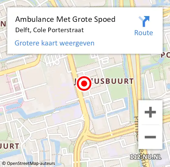 Locatie op kaart van de 112 melding: Ambulance Met Grote Spoed Naar Delft, Cole Porterstraat op 19 december 2021 00:57