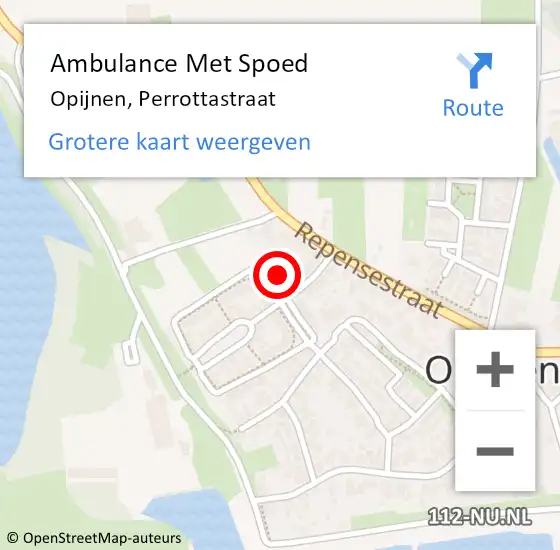 Locatie op kaart van de 112 melding: Ambulance Met Spoed Naar Opijnen, Perrottastraat op 19 december 2021 01:09