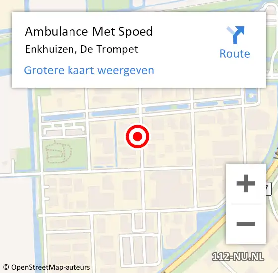 Locatie op kaart van de 112 melding: Ambulance Met Spoed Naar Enkhuizen, De Trompet op 19 december 2021 01:12