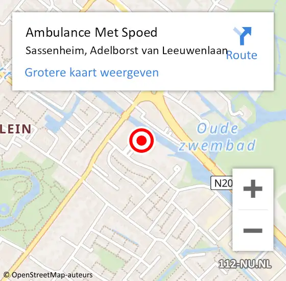 Locatie op kaart van de 112 melding: Ambulance Met Spoed Naar Sassenheim, Adelborst van Leeuwenlaan op 19 december 2021 01:19