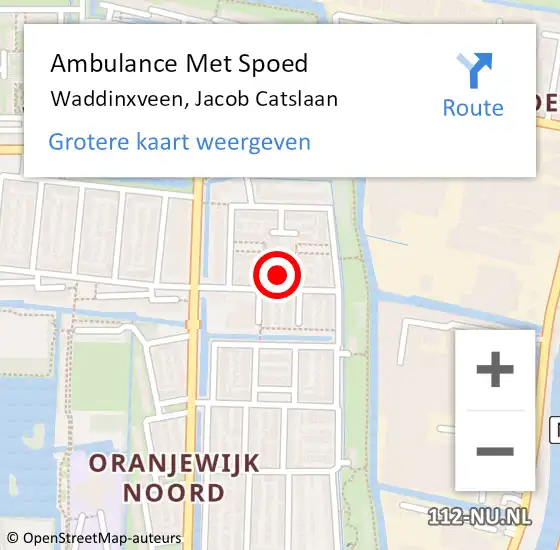 Locatie op kaart van de 112 melding: Ambulance Met Spoed Naar Waddinxveen, Jacob Catslaan op 19 december 2021 01:38