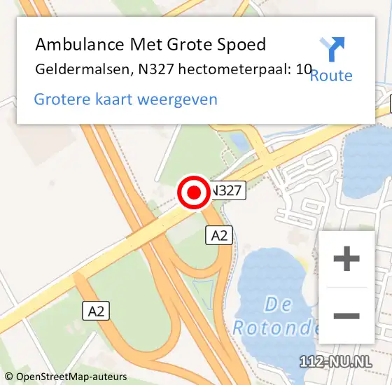 Locatie op kaart van de 112 melding: Ambulance Met Grote Spoed Naar Geldermalsen, N327 hectometerpaal: 10 op 19 december 2021 01:47