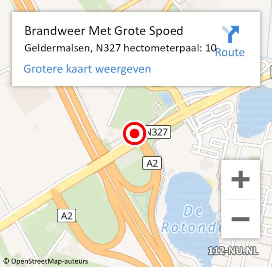 Locatie op kaart van de 112 melding: Brandweer Met Grote Spoed Naar Geldermalsen, N327 hectometerpaal: 10 op 19 december 2021 01:47