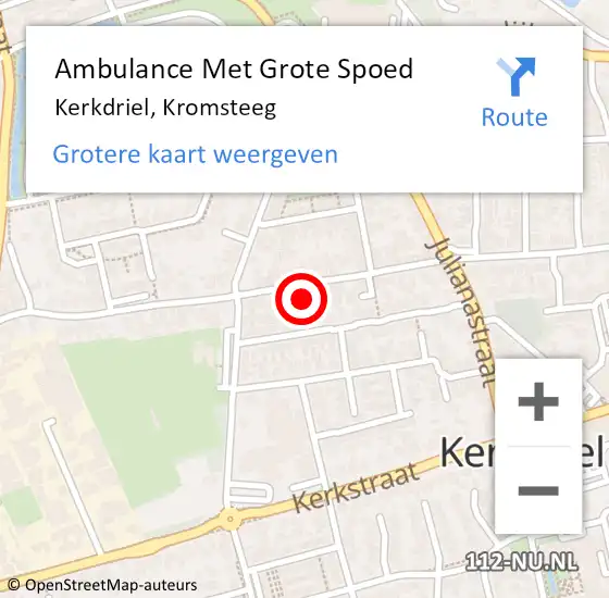 Locatie op kaart van de 112 melding: Ambulance Met Grote Spoed Naar Kerkdriel, Kromsteeg op 19 december 2021 02:09