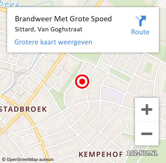 Locatie op kaart van de 112 melding: Brandweer Met Grote Spoed Naar Sittard, Van Goghstraat op 19 december 2021 04:04